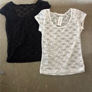 Lace Short Sleeve Tops - Black and White